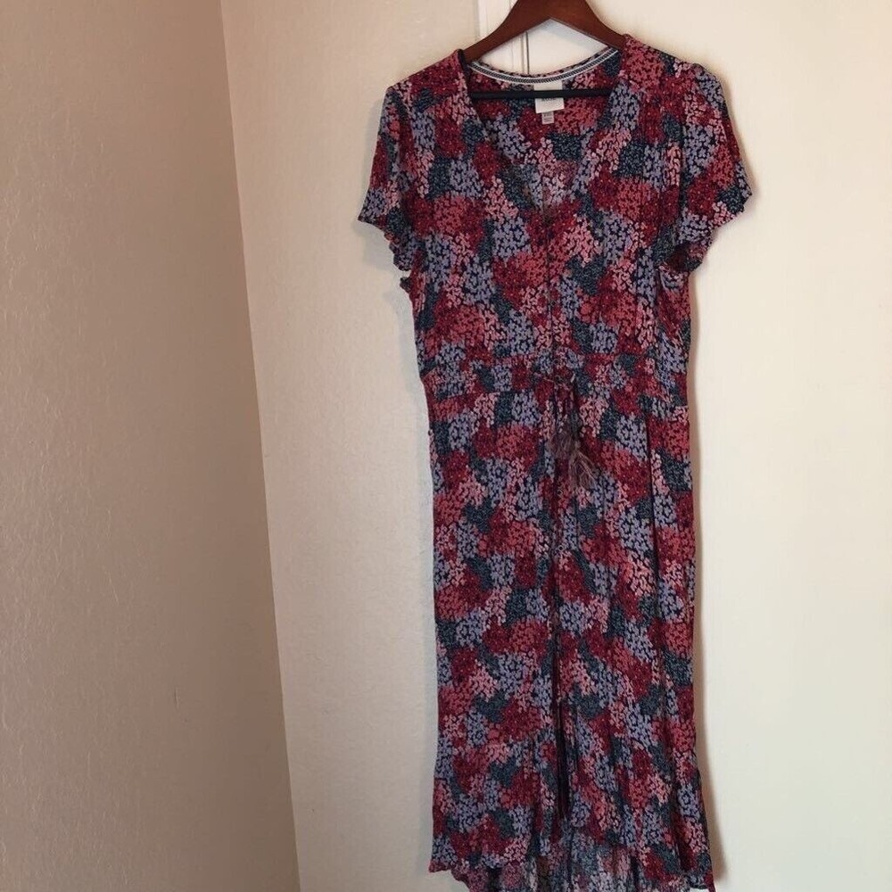 Knox Rose Womens A Line Dress Pink Maxi Floral Smocked V Neck Short Sleeve XXL